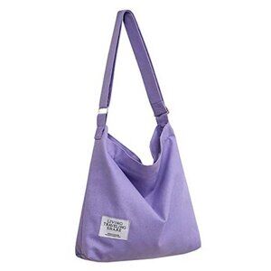 Purple Retro Canvas Shoulder Bag – Large Hobo Crossbody Tote Handbag with Zipper
